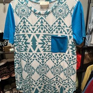 Avery Teal and White Geometric Pattern Shirt